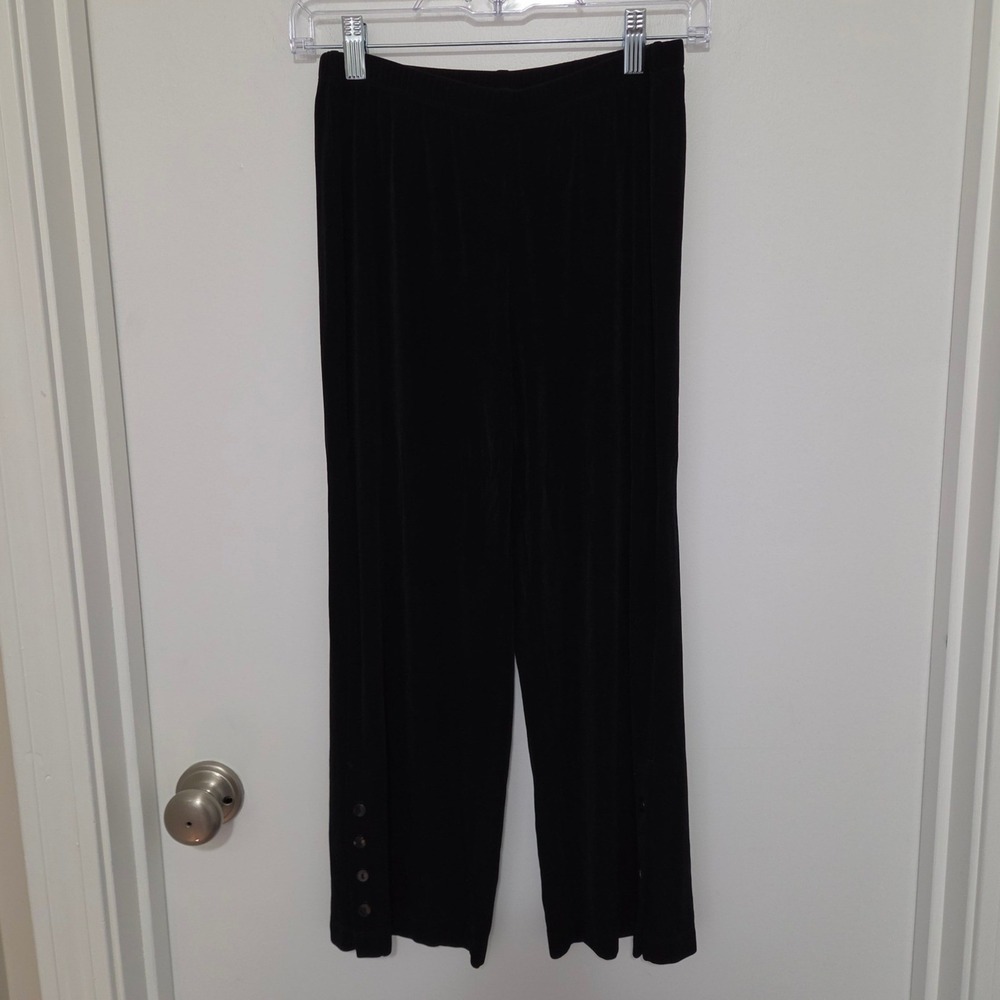 Travelers by Chico's Black Wide Leg Ribbed Button Ankle Pants Size 0